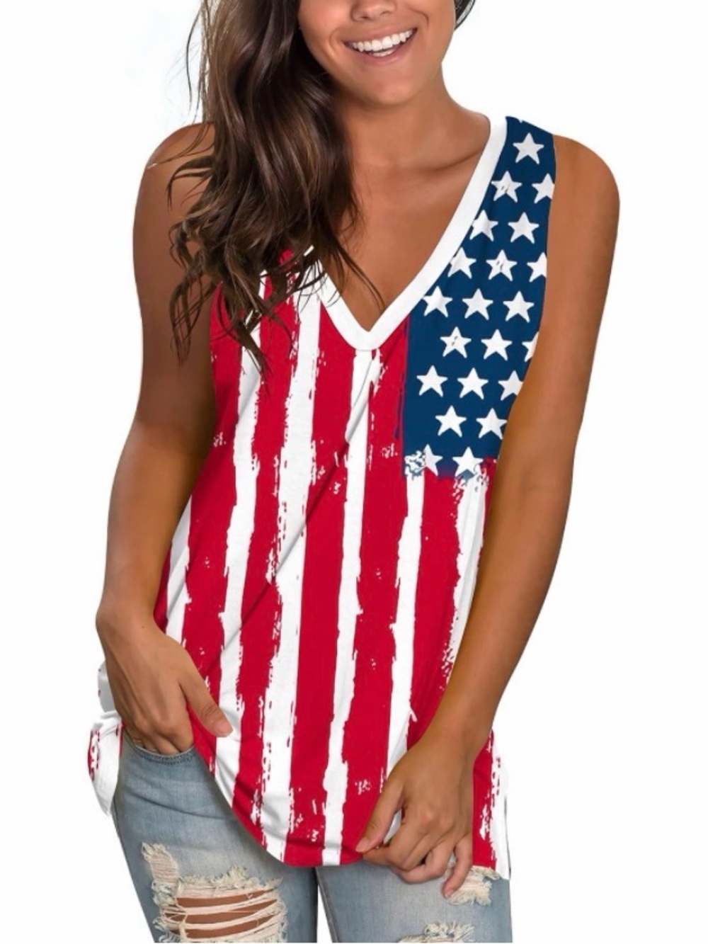 🔟 Patriotic V-Neck Tank Top - Red, White & Blue